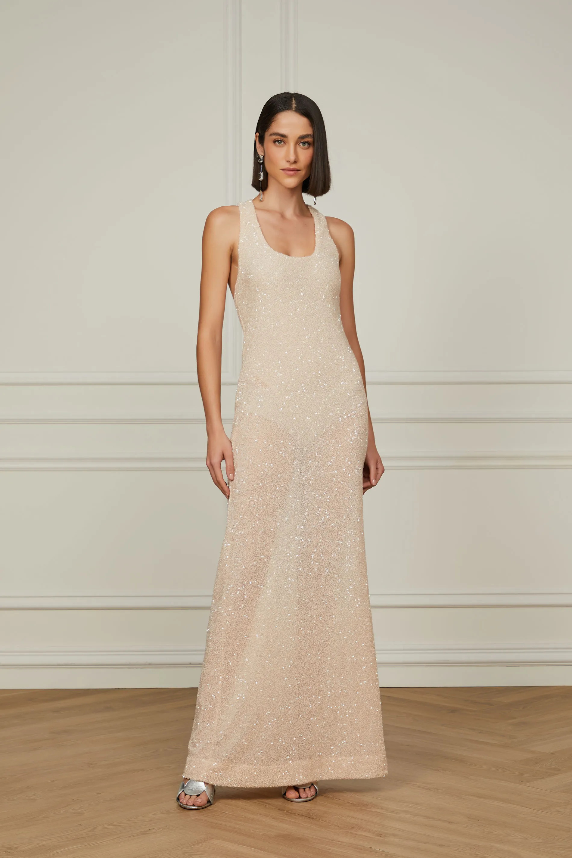 Vestido De Paetê Com Decote Nadador Rosa Pastel | OffPremium (BR)