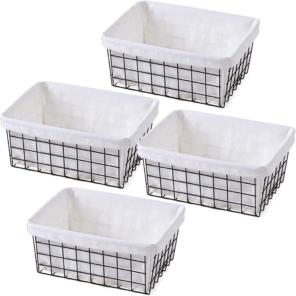 ATRDTO Set of 4 Pcs Wire Storage Basket with Removable Liner for Bread Muffin Fruits Snacks House... | Amazon (US)