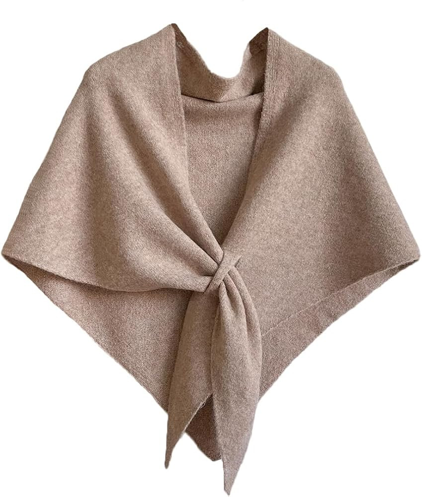 Women Elegant Knit Triangle Shawls Wraps Trendy Solid Color Tie Up Knotted Pashmina Scarf Sweater... | Amazon (US)