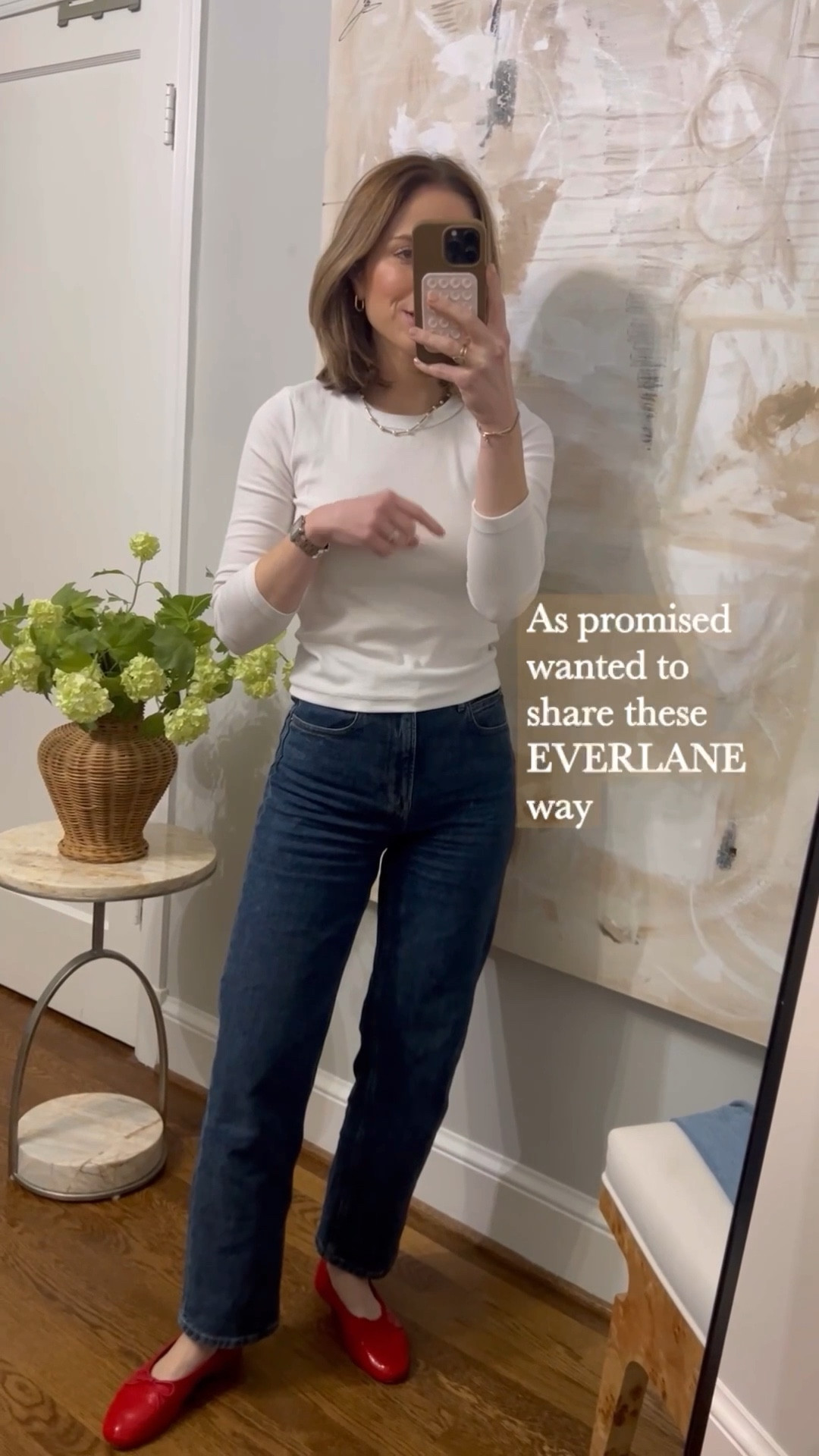 Everlane way high jeans
Leset Kelly white long sleeve
Mansur gavriel red ballet flats 

#LTKstyletip #LTKshoecrush