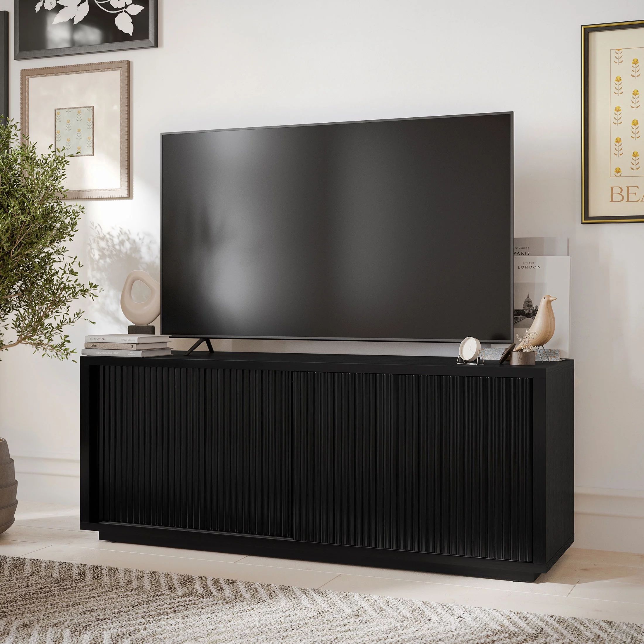 Beautiful Fluted TV Stand for TV’s up to 70” by Drew Barrymore, Rich Black Finish - Walmart.c... | Walmart (US)