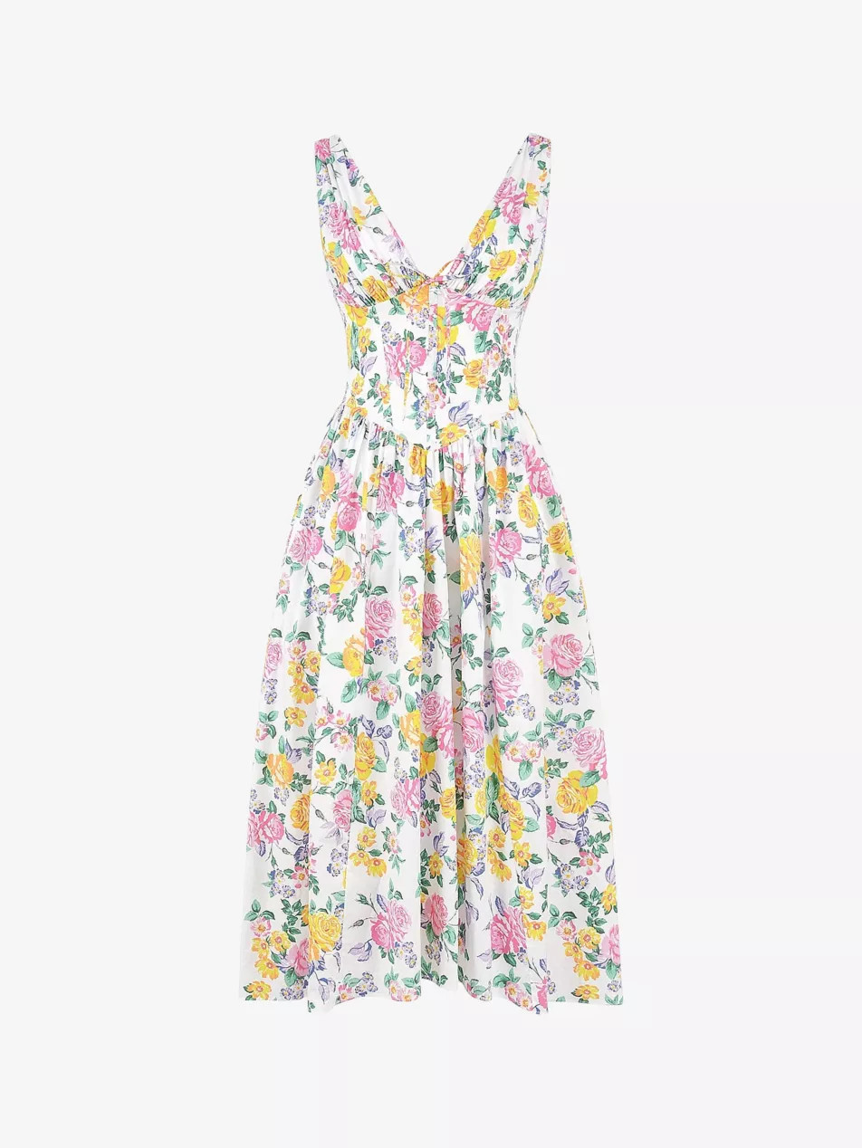 Emmelina corseted stretch cotton-blend midi dress | Selfridges