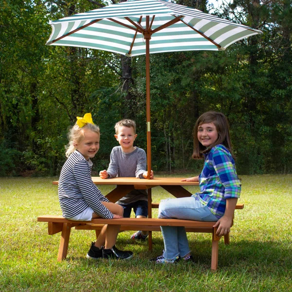Kids 4 Piece Solid Wood Outdoor Table Or Chair and Chair Set | Wayfair North America