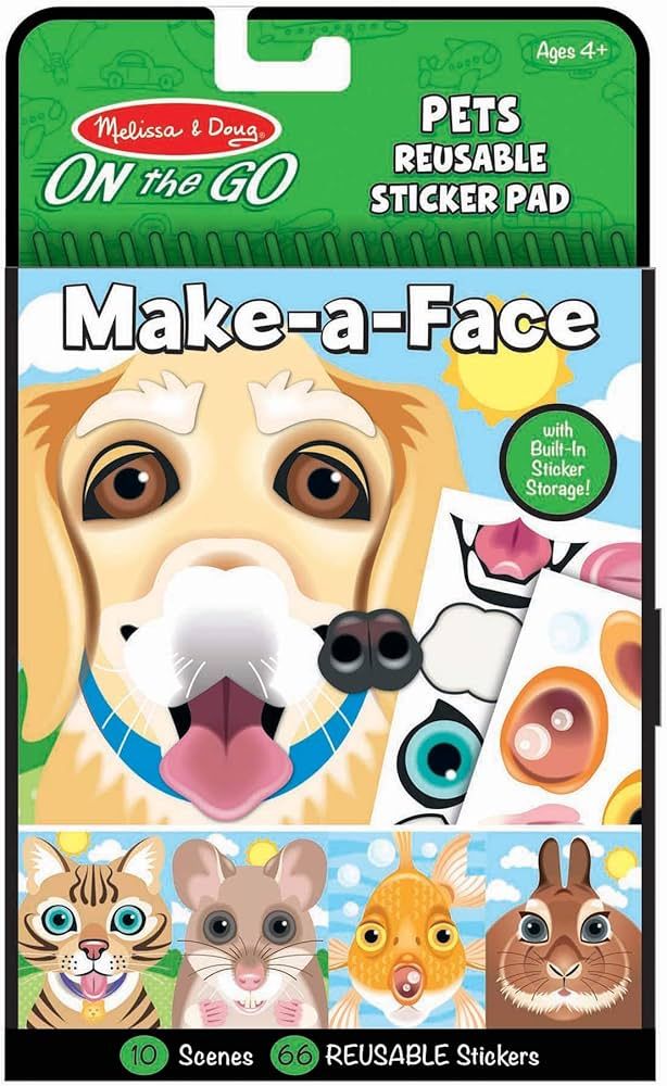 Melissa & Doug On the Go Make-a-Face Reusable Sticker Pad Travel Toy Activity Book – Pet Animal... | Amazon (US)