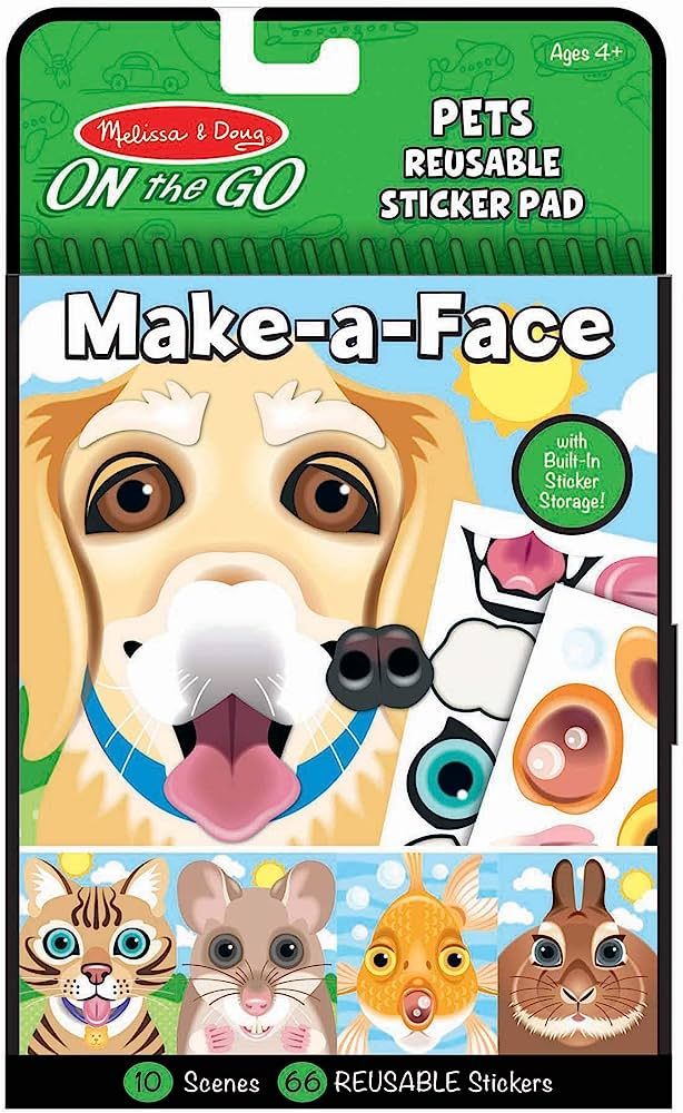 Melissa & Doug On the Go Make-a-Face Reusable Sticker Pad Travel Toy Activity Book – Pet Animal... | Amazon (US)