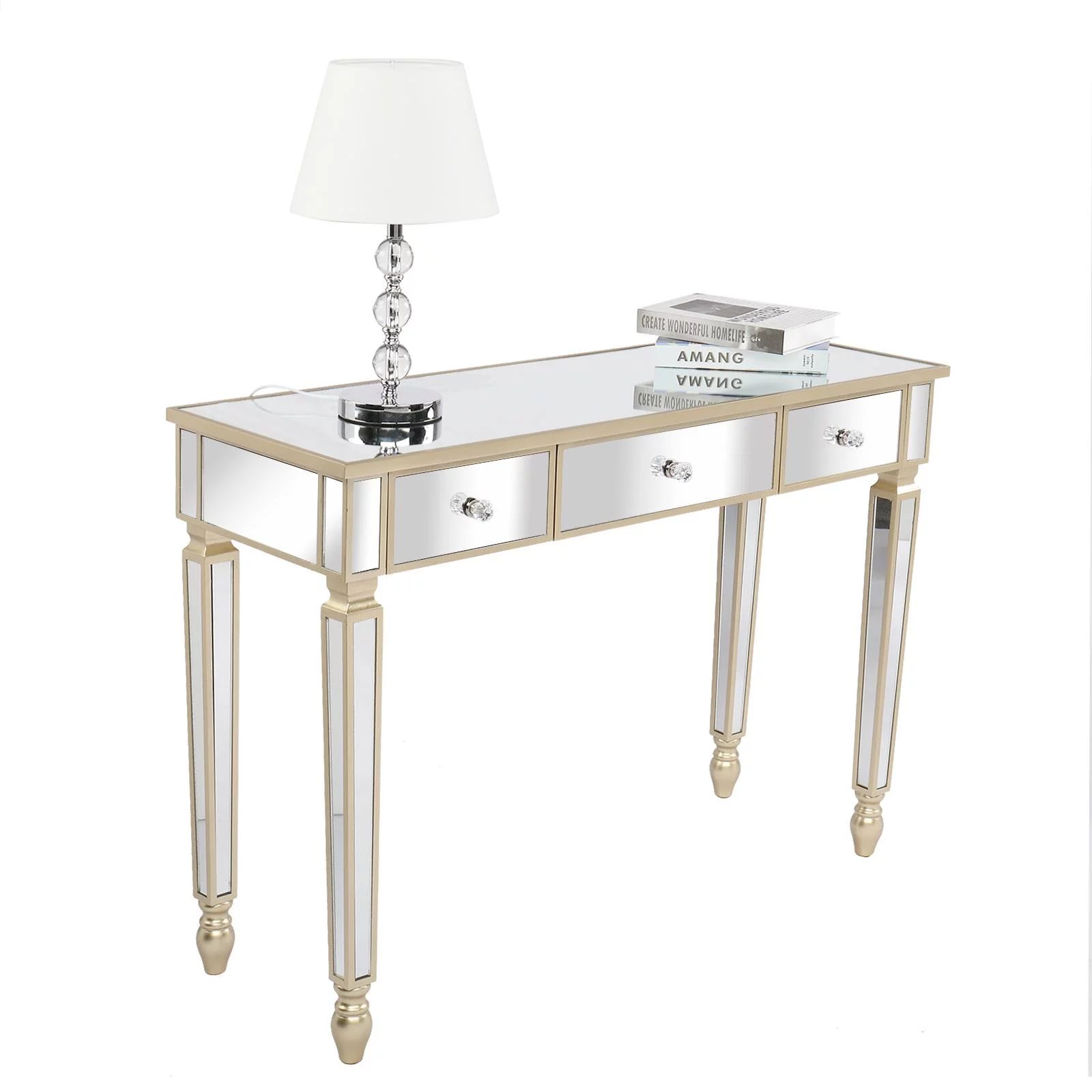 Ktaxon Mirrored Console Table Sofa Vanity Table with 3 Drawers Entryway Table with Storage for Ha... | Walmart (US)