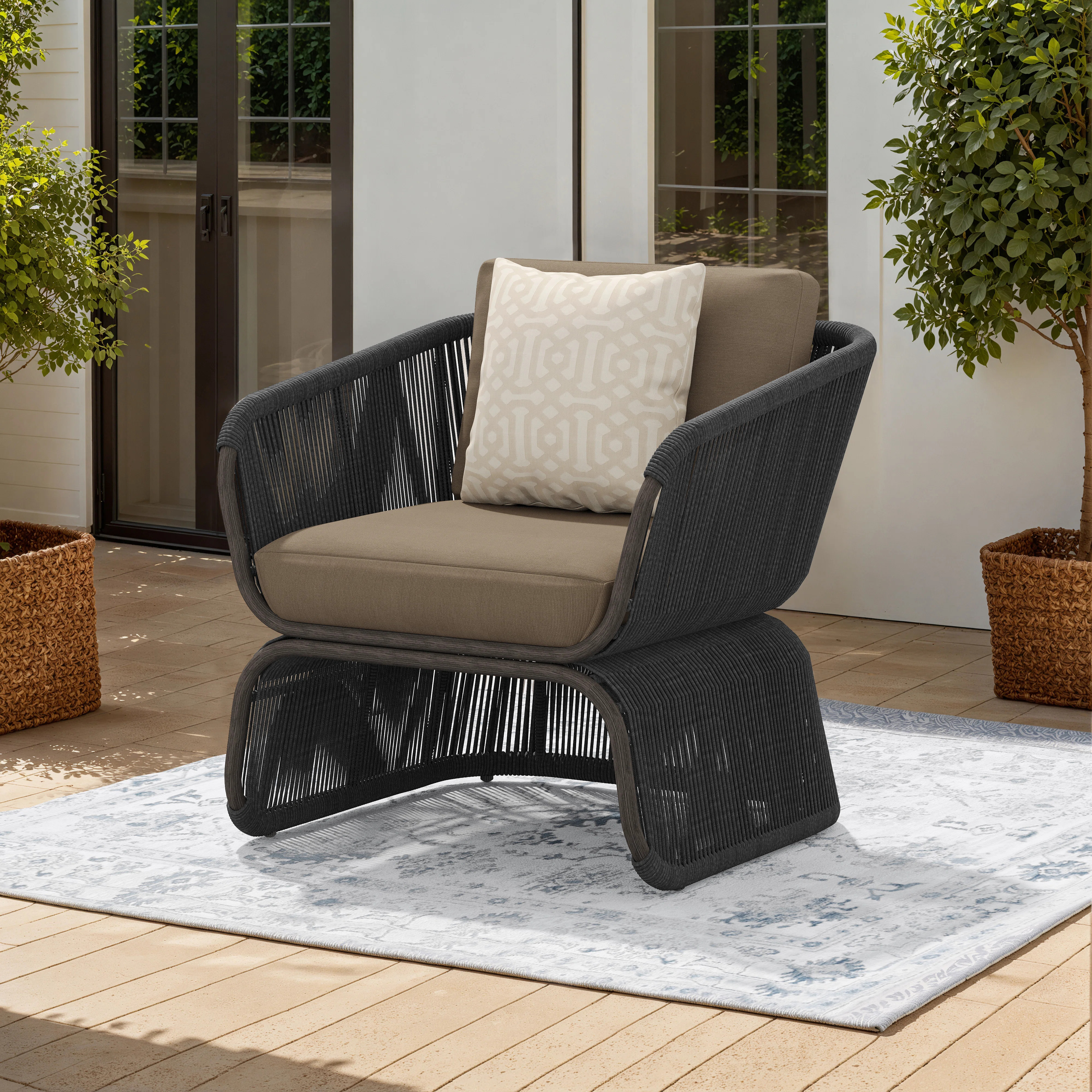 Mila Patio Aluminum & Wicker Chair With Sunbrella Cushions & Pillow | Joss & Main
