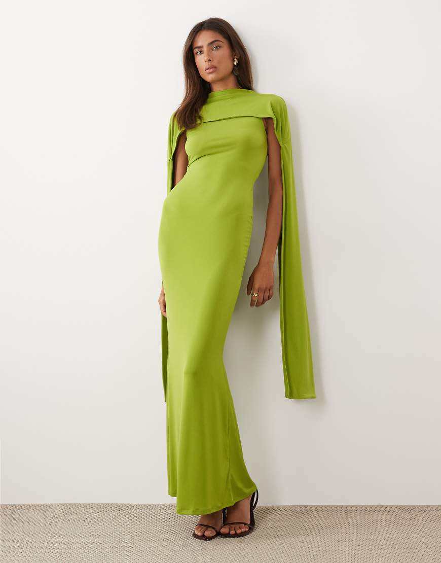 ASOS DESIGN slinky sleeveless extreme cape detail maxi dress in bright green | ASOS (Global)
