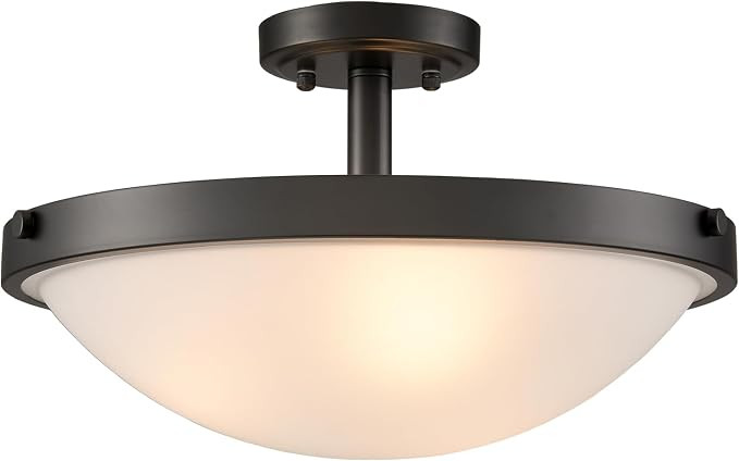 SAMTEEN Modern Black Semi Flush Mount Ceiling Light Fixtures | with Frosted White Glass Shade 16-... | Amazon (US)
