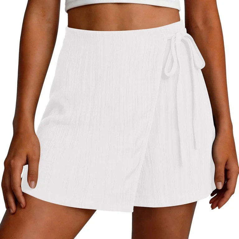 AHTJRT Women's Skorts High Waist Tie Side Mini Wrap Skirts A-Line Skirts with Built-In Shorts Whi... | Walmart (US)