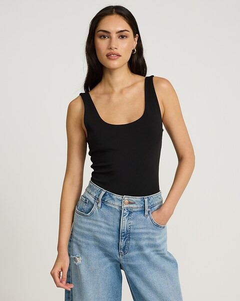 Body Contour Matte Scoop Neck Thong Bodysuit | Express