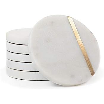 Cork & Mill Marble Coasters - Handcrafted Natural Stone Coasters - 4" Wide Drink Coasters - White... | Amazon (US)
