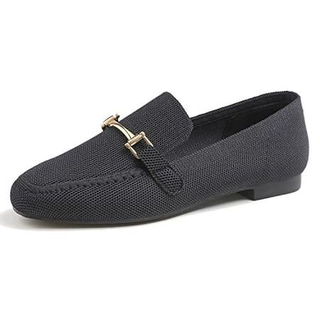 Feversole Women s Woven Fashion Breathable Knit Flat Shoes Black Loafer Metal Trim Size 6.5 M US | Walmart (US)