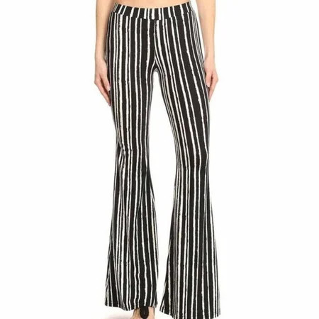 OUTAD Women s Pants Flare Leg Stretch Bell Bottom Print Pants Long High Waist Yoga Pants Black White | Walmart (US)