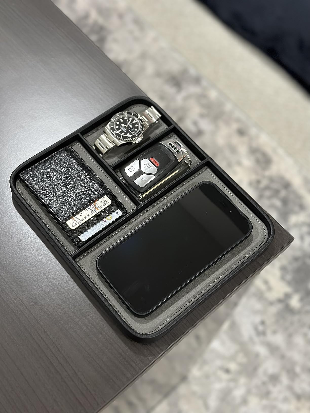 Nordik Leather Valet Tray - Saddle Brown - Premium Vegan Leather Stylish and Organized Nightstand... | Amazon (US)