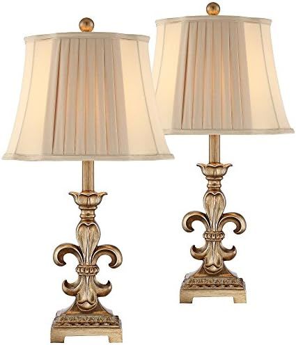 Louis Traditional French Fleur-de-Lis Table Lamps 25.75" High Set of 2 Antique Gold Ivory White Plea | Amazon (US)
