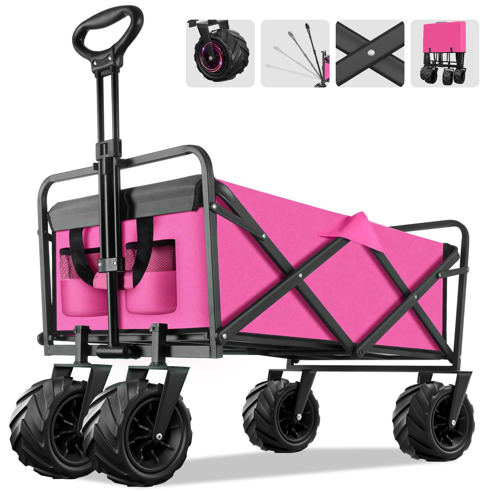 Collapsible Foldable Wagon, Heavy Duty Folding Wagon with 400lbs Weight Capacity, Beach Cart with... | Amazon (US)
