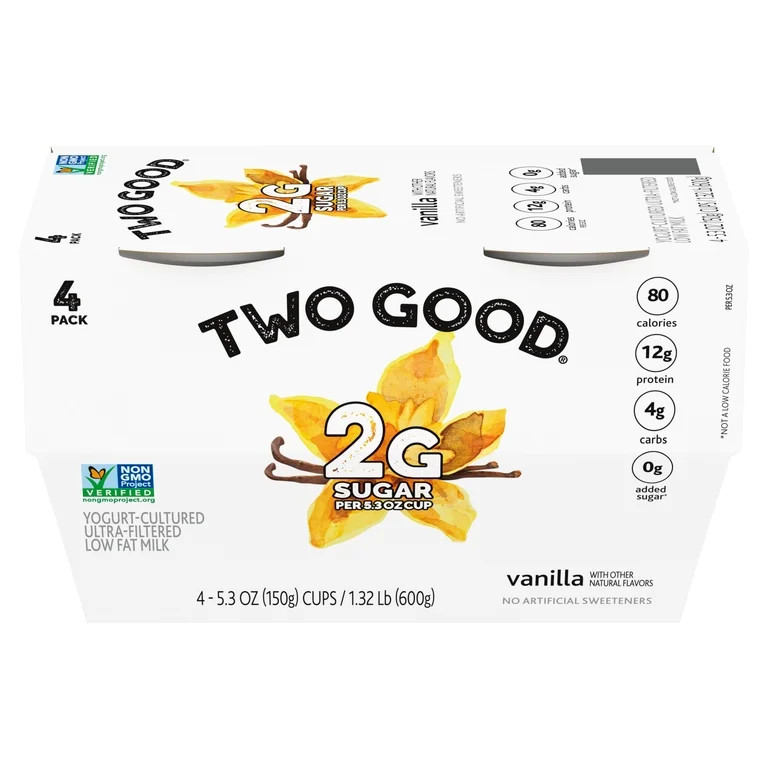 Two Good Vanilla Yogurt-Cultured Ultra-Filtered Low Fat Milk, 5.3 Oz. Cups, 4 Count | Walmart (US)