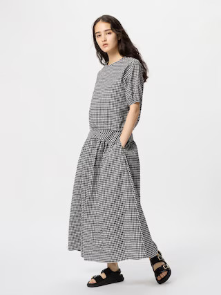 Women's Seersucker Volume Skirt Gingham Black Small UNIQLO US | UNIQLO (US)
