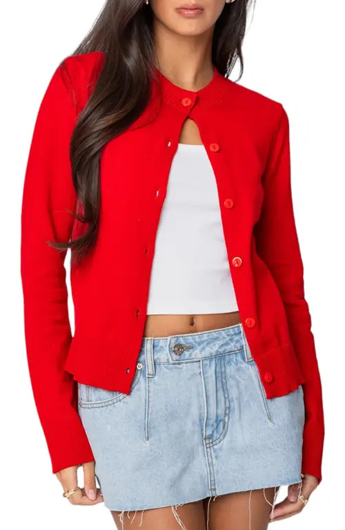 EDIKTED Hollie Cotton Cardigan in Red at Nordstrom, Size Large | Nordstrom