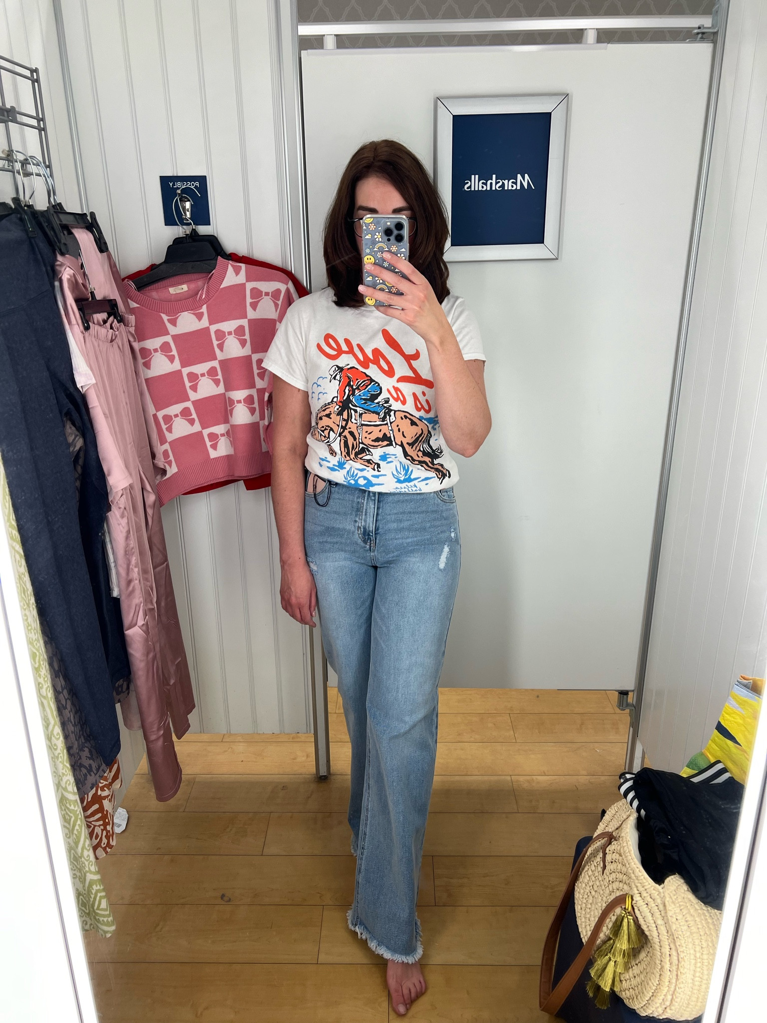Graphic tee (size small). High waisted wide leg jeans (size 5). #tee #tshirt #graphictee #graphictshirt #jeans #denim #highwaistedjeans #highwaisteddenim Jeans 

#LTKSeasonal #LTKStyleTip #LTKFindsUnder100