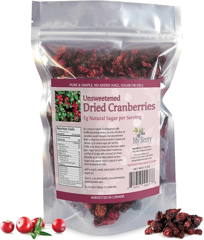 Unsweetened Dried Cranberries, No Added Sugar, Juice Or Oils, 1g Natural Sugar Per Serving, 3oz, ... | Amazon (US)