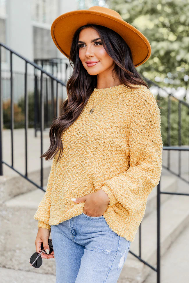 Call You Mine Mustard Popcorn Sweater | Pink Lily