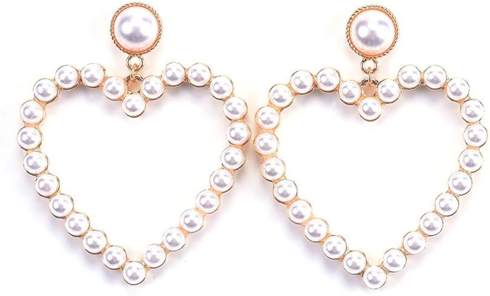 Pearl Hoop Earrings for Women Black White Pearl Earring Big Circle Loop Earrings Fashion Jewelry | Amazon (US)