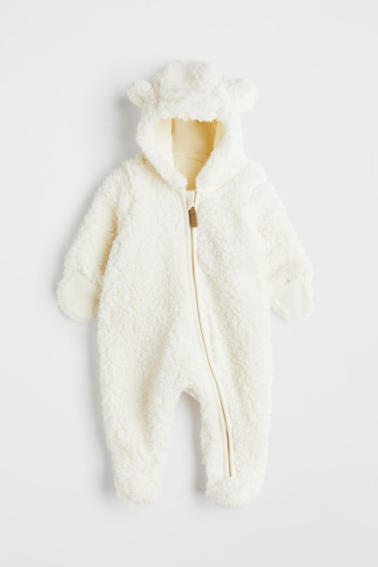 Pile all-in-one suit with ears - Natural white - Kids | H&M GB | H&M (UK, MY, IN, SG, PH, TW, HK)