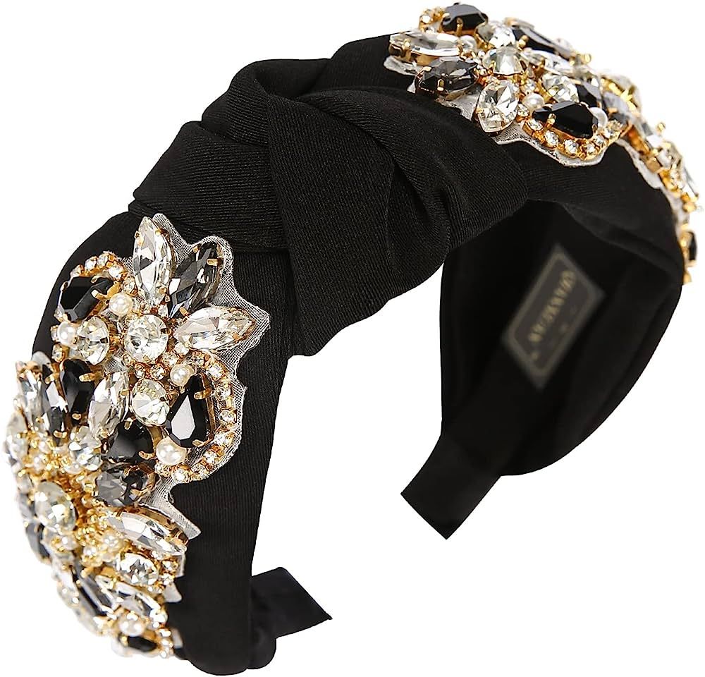 QIANXUAN Solid Color Wide Headbands For Women Diamond Rhinestone Headbands For Women Top Knot Hea... | Amazon (US)