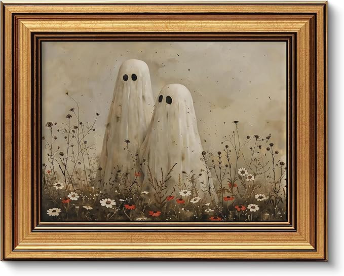 Gold Framed Wall Art Vintage Cute Ghost Canvas Print Ghosts at Wildflower Meadow Decor Picture Wh... | Amazon (US)
