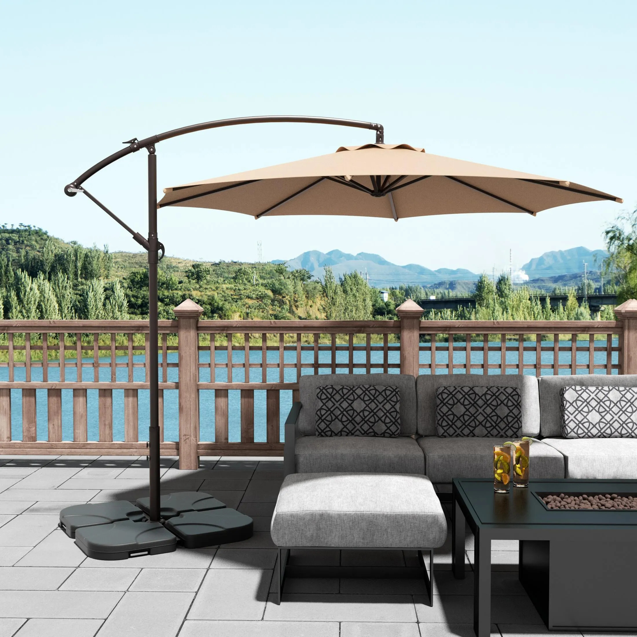 Westin Outdoor 10-Ft Cantiliver Umbrella and Base Weight Set | Ashley | Ashley