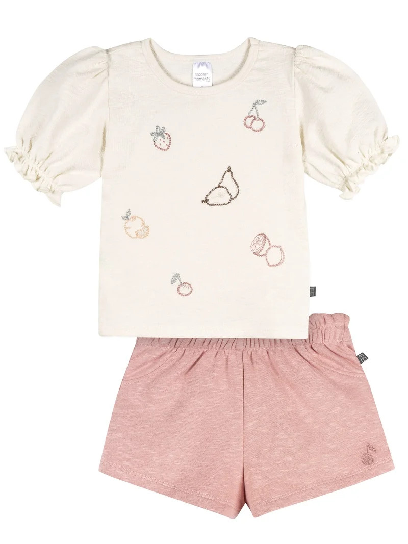 Modern Moments by Gerber Toddler Girl Top and Short Outfit Set Set, 2-Piece, Sizes 12 Months - 5T | Walmart (US)