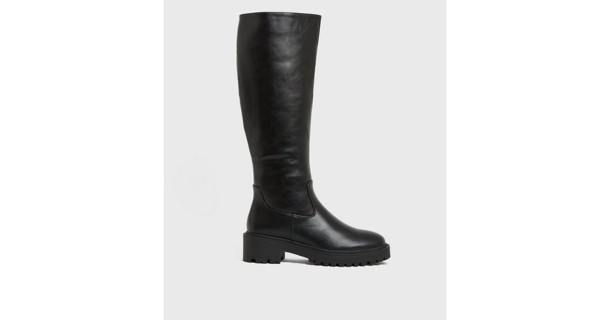 Black Leather-Look Knee High Chunky Boots
						
						Add to Saved Items
						Remove from Saved... | New Look (UK)