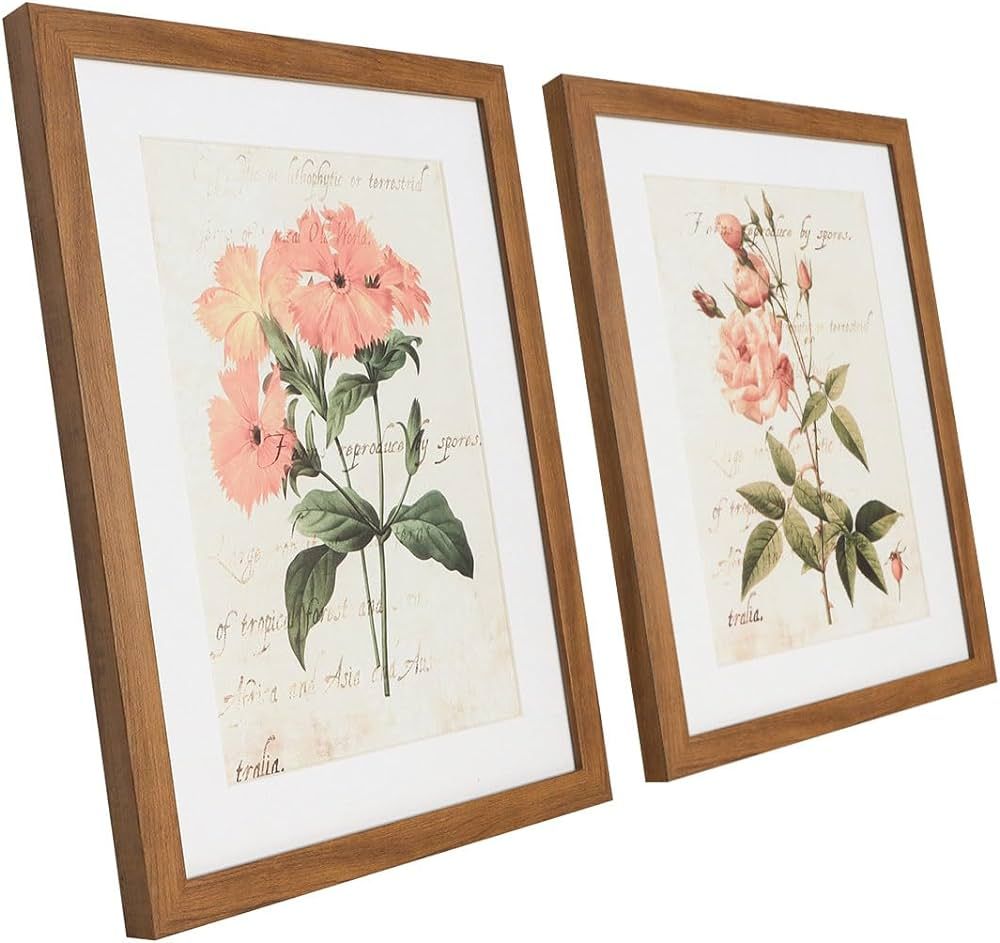 Flower Canvas Print Wall Art Set - Vintage Pink Flower with Beige French Background Wall Decor Fr... | Amazon (US)