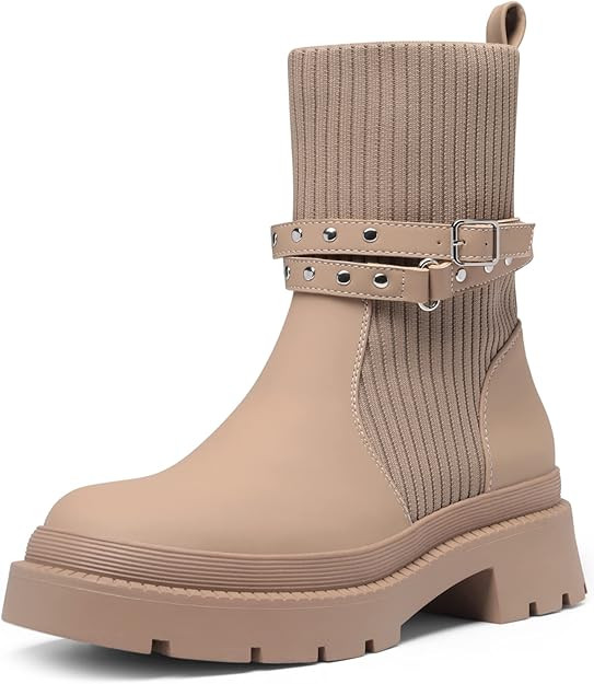 Amazon.com | DREAM PAIRS Women's SDMB2214W Lug Sole Platform Mid Calf Boots Slip On Chunky Ankle ... | Amazon (US)