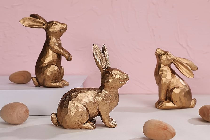 WONDROUS' DECO Dark Gold Easter Bunny Figurines, Small Decorative Bunny Statue Set of 3, Vintage ... | Amazon (US)