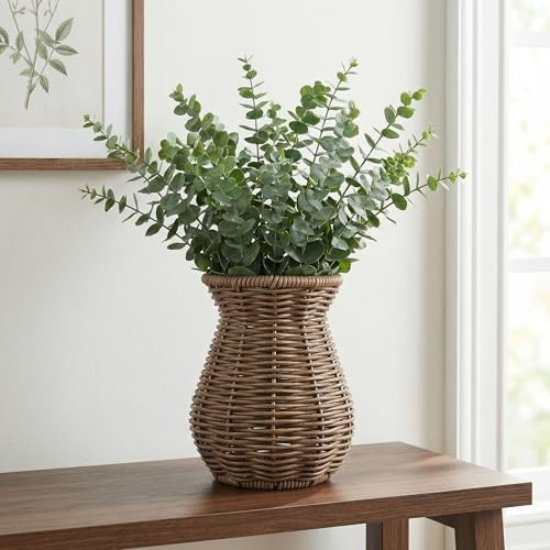 Cabilock Rattan Vase for Flowers, 5.7" Rustic Woven Wicker Vase for Boho Home Decor, Dark Brown I... | Amazon (US)