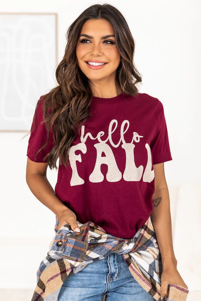 Hello Fall Maroon Graphic Tee | Pink Lily