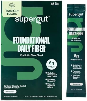 Supergut Foundational Daily Fiber, Vegan & Sugar Free Prebiotic Powder Blend for Gut Health & Dig... | Amazon (US)