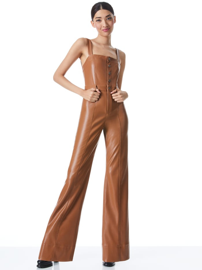 LINETTE VEGAN LEATHER SLEEVELESS JUMPSUIT | Alice + Olivia