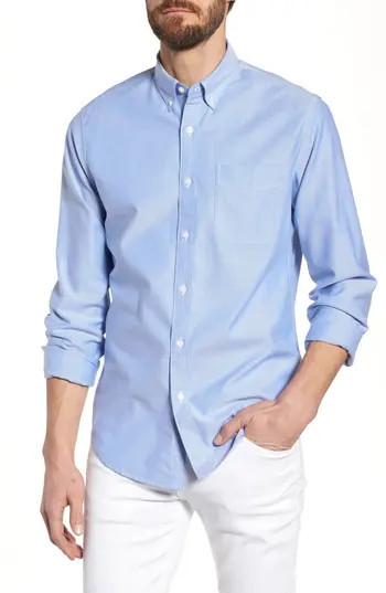 Men's J.crew Slim Fit Stretch Pima Cotton Oxford Shirt, Size XX-Large - Blue | Nordstrom