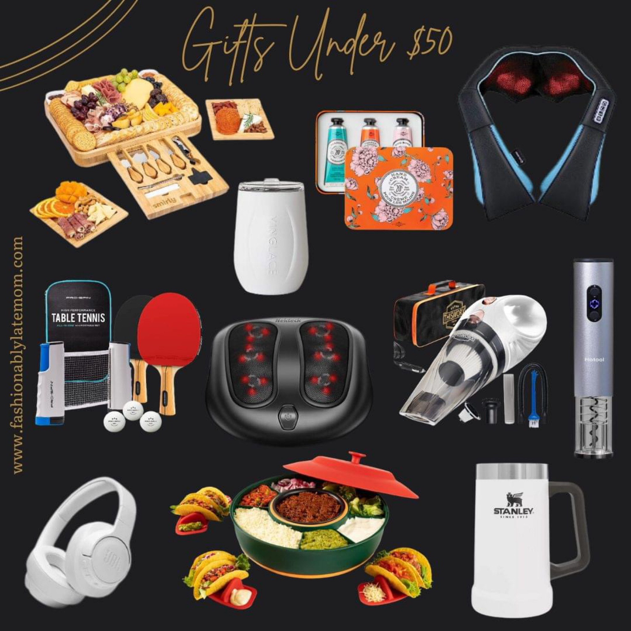 These gifts are under $50! Click the links to shop! 
Fashionablylatemom 
Headphones 
Amazon finds 
Gift ideas 
Hand cream set 

#LTKGiftGuide