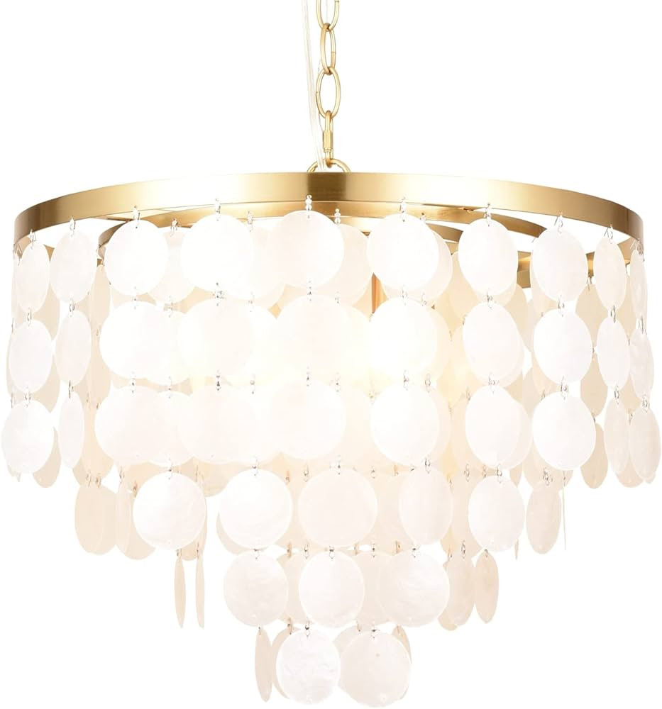 ALICE HOUSE 18.2" White Shell Chandeliers, Brushed Brass Finish, Coastal Kitchen Island Light Fix... | Amazon (US)