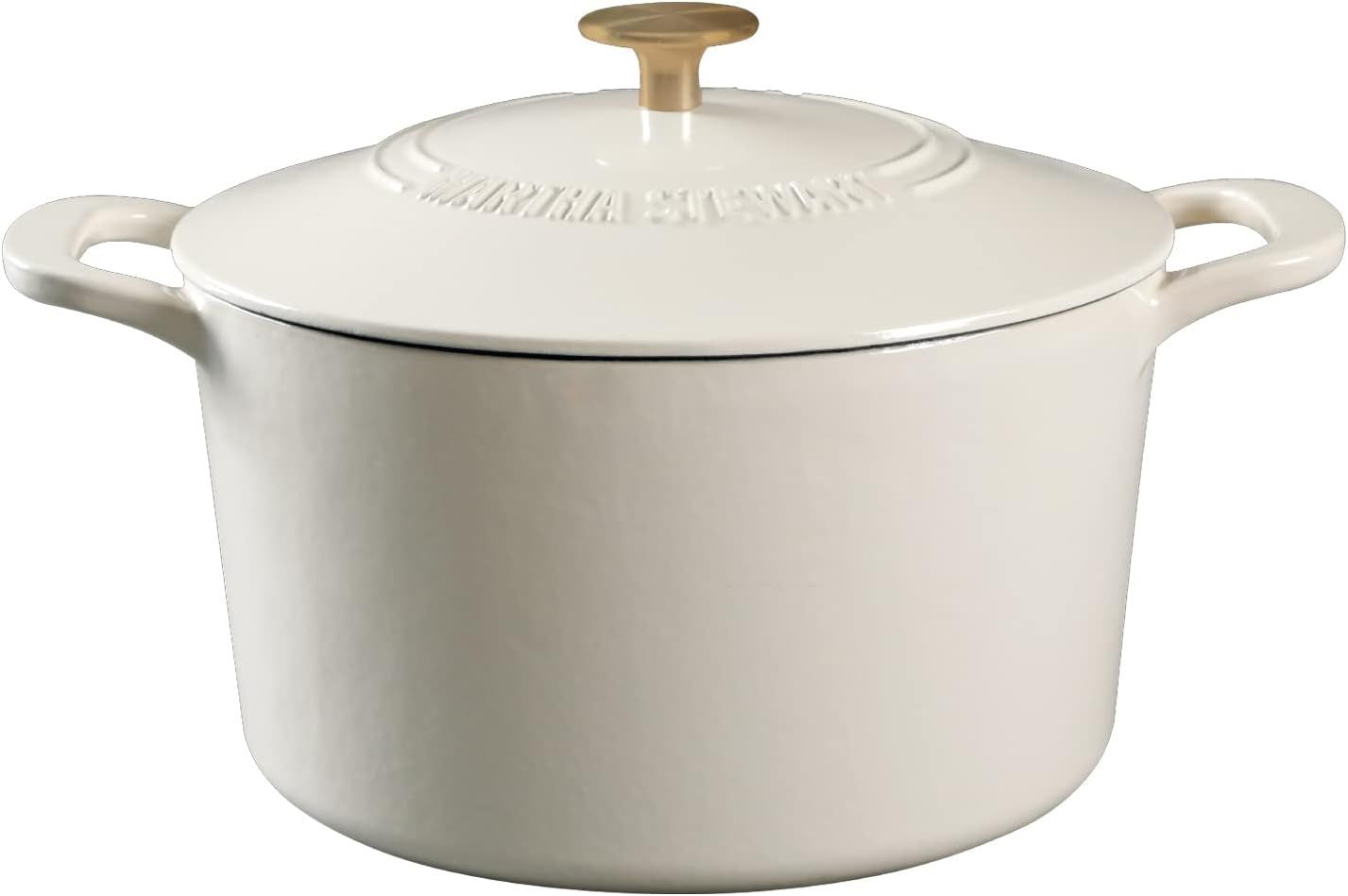 MARTHA STEWART Gatwick 7 QT Enamel Cast Iron Dutch Oven, Linen w/Gold Knob | Amazon (US)