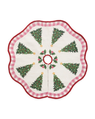 4Ft Cottage Charm Trees Hooked Tree Skirt, Cotton | TJ Maxx