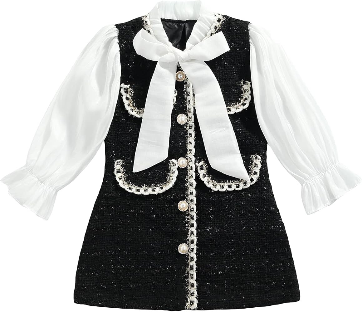 YJN Toddler Baby Girl Elegant Dress Fall Winter Long Sleeve Bow Tie Pearls Button Party Pageant D... | Amazon (US)