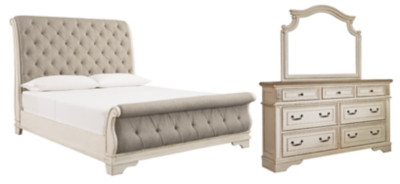 Realyn California King Sleigh Bed with Mirrored Dresser | Ashley | Ashley