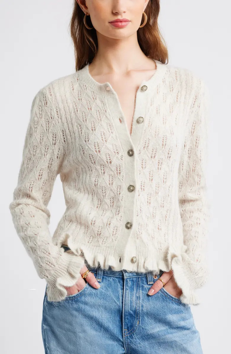 Pointelle Ruffle Edge Cardigan | Nordstrom