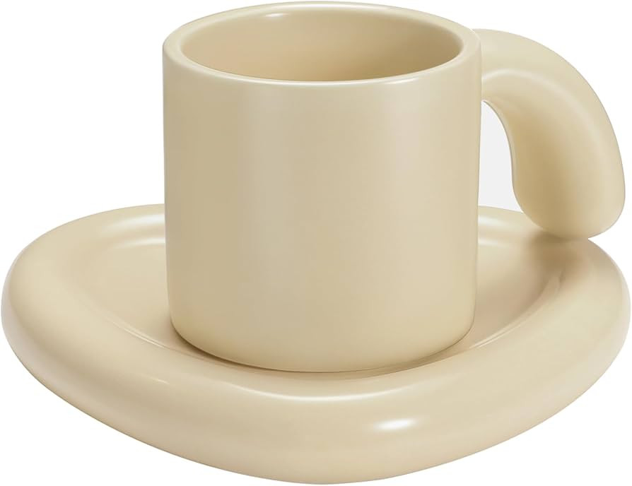 Vidalenta Ceramic Coffee Mug with Saucer, Cute Cloud Mug and Heart Shaped Saucer, 10 oz Espresso ... | Amazon (US)